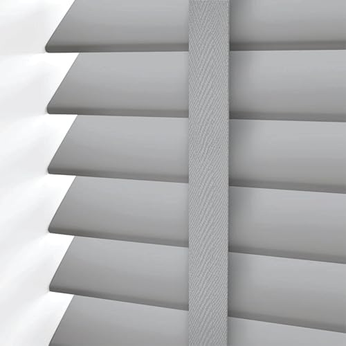 Ruby deals Custom Made to Measure Faux Wood Venetian Blinds Window - Easy Fit Child Safe Home Office -50mm Slats with Aluminum Headrail Tape Design Grey Venetian Blind, W195cm x L150cm