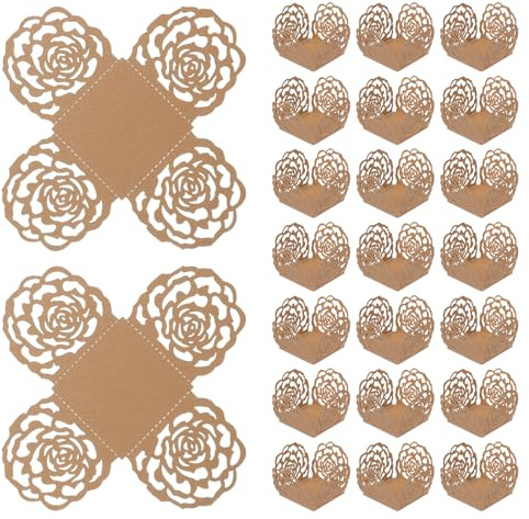 sourcing map 25 pirottini quadrati per cupcake, 1,0 x 1,0 cm, in carta traforata, per dessert, matrimoni, compleanni, in legno