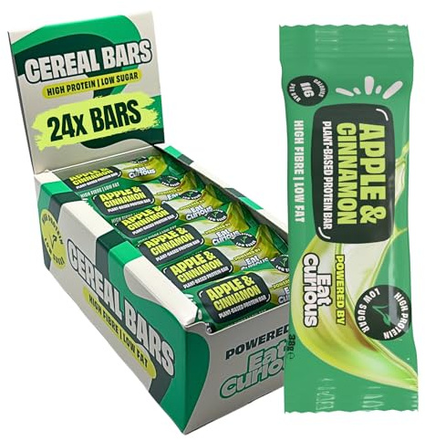 Eat Curious Protein Bars 24 × 38g | High Protein, Low Sugar, High Fibre Vegan Protein Bars | Apple & Cinnamon | Healthy Low-Fat Energy Bars