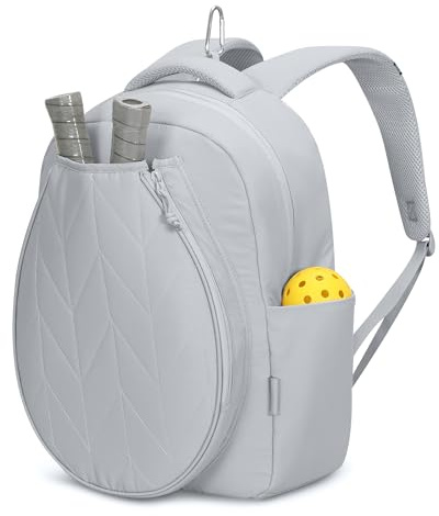 Hynes Eagle Pickleball Backpack Quilted Fits 2 Rackets with Wet Pocket & Fence Hook Tennis Gym Backpack for Women Sport Daypack 22L Light Grey Blue