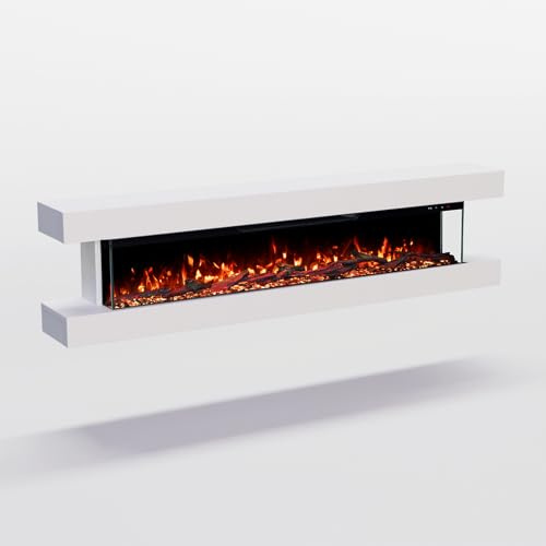 GF Core Elektrokamin Clear 50 mit realistischem 3D LED-Feuer - Wand-Elektrokamin mit Heizung und Kaminfeuer, App Steuerung, Knistereffekt & Timer, max. 1800 W, 149x52x21 cm, Weiss