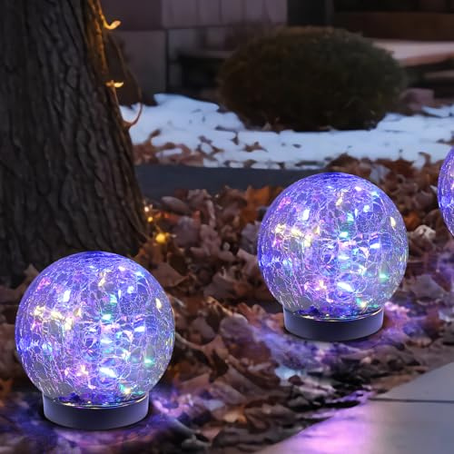 LOKAXXZU Solar Globe Lights Outdoor Waterproof-Solar Balls-Solar Garden Lights-Solar Orbs for Outside 2 Pack Cracked Glass Ball for Lawn Patio Yard Backyard Decorations, DS-XBQ-1-1-1