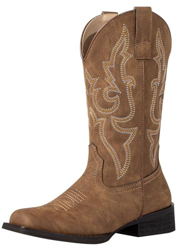 SheSole Square Toe Cowboy Boots for Women Cowgirl Boots Wide Calf Ladies Western Boots Brown Size 6