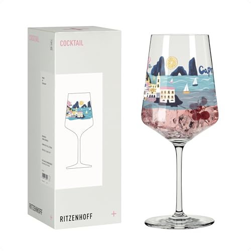 RITZENHOFF 8096012 Cocktail Glas 500 ml, Serie Entdecker – mit farbenfrohem, mediterranem Inselmotiv – Made in Germany