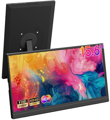 iProda Bärbar bildskärm 15,6 tum, 1080P bärbar skärm | Inbyggt stativ och högtalare USB-C HDMI extern display för bärbar dator, PC, mobiltelefon, PS5 bärbar bildskärm
