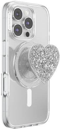 PopSockets MagSafe Phone Grip with Kickstand, Magnetic Stand, Interchangeable Top, Secure Grip for iPhone MagSafe Cases, Phone and Tablet Grip - Confetti Heart Silver Sizzle | Removable, For Kindle / Android / iPhone, With Magnet, Silver, Electronic Accessories, For iPad/Kindle/iPhone/Android