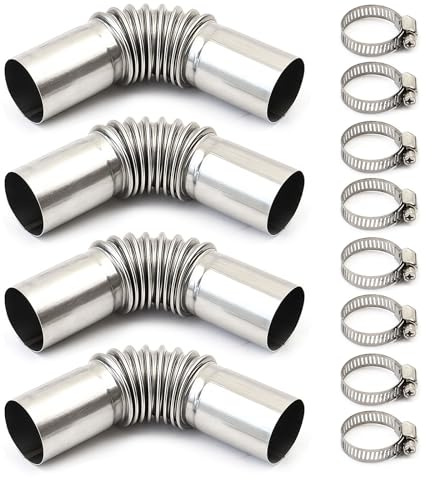 KLINNA 4 Stück 25mm Winkelverbinder Edelstahl für Auto Standheizung Abgasrohr, Entlüftungsschlauch Diesel Stromerzeuger Heizung Abgasschlauch mit 8 Edelstahlklammern, Auspuffrohr Entlüftungsschlauch