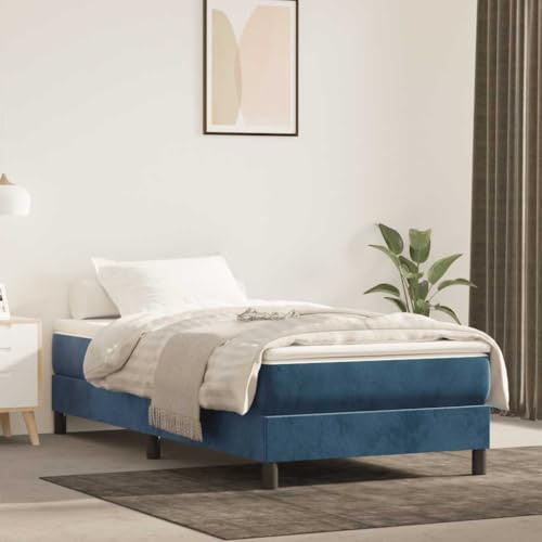 Basinlix Taschenfederkernmatratze Mittel Dunkelblau Samt 100x210x20 cm atmungsaktive Haushaltsmatratze für Schlafzimmer Gäste Apartment komfortable mittelfeste Matratze mit stützstarkem Schaumstoff