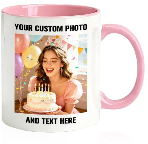 HOBULL Personalised Mug with Text Photo – Custom Mug Double Sided Printed 11 Oz Tea Coffee Cup – Personalised Gifts for Family Friends Couples Christmas Birthday Anniversary Graduation