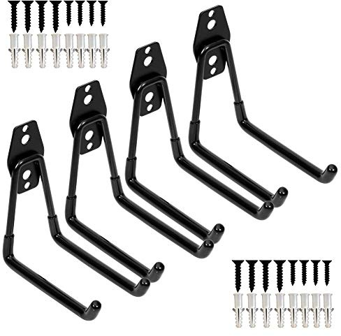 Storage Double Hooks Garage Space Saver Organizer Utility Hanger,Rack Extended Wall Mount Tool Heavy Duty Steel Holder with Anti-Slip Coating, 4 Pack 5.1 Garage Hook