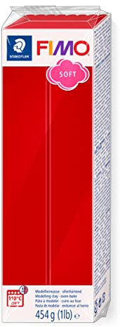STAEDTLER ofenhärtende Modelliermasse FIMO soft, rot, Großblock 454g, weich und geschmeidig, speziell für Einsteiger und Hobbykünstler, 8021-2