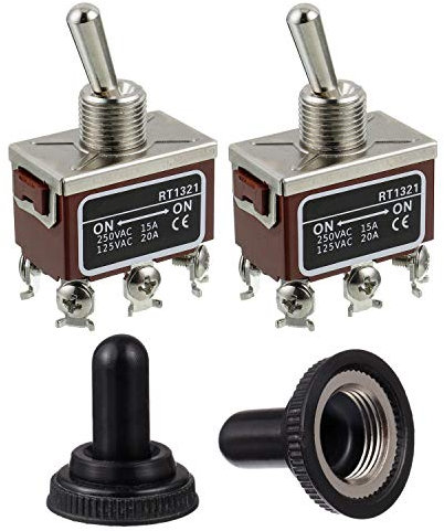 BOJACK RT1321 Toggle Switch 125V 20A 250V 15A DPDT ON - ON 6 Terminal pin Rocker Switch with Metal Waterproof Cap (Pack of 2 pcs)