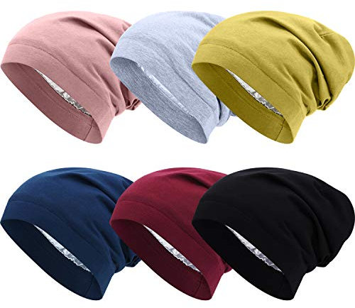 SATINIOR 6 Pcs Satin Lined Sleep Cap Night Bonnet,Fresh Colors