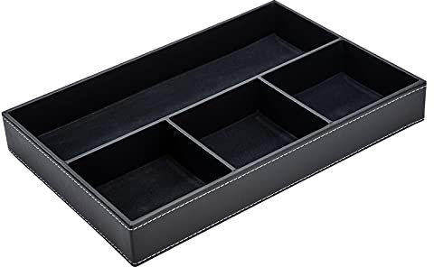 MoonSing Leder Valet Tablett, Büro Schublade Schreibtisch Aufbewahrungsbox, Herren Nachttisch Ablage Schale, Taschenleerer Organizer Box, für Schlüssel, Telefon, Geldbörse, Münzen, Schmuck (Schwarz)