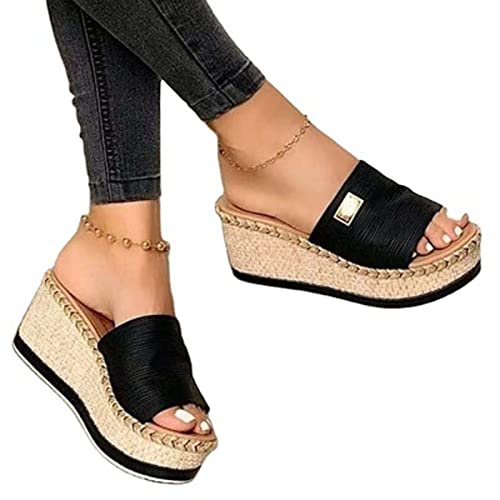 Women Platform Sandals, Wedge Sandal, Summer Large Size Open Toe Fashion Retro Non-slip Comfy Ladies Platform Shoes Women Sandals,Black,6 UK