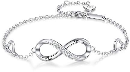 ALBERTBAND Personalisiertes Damen Armband mit Namens Geburtsstein Silber Infinity Armbändern Geschenke für Mama Tochter Mädchen Beste Freundin Weihnachten Valentinstag