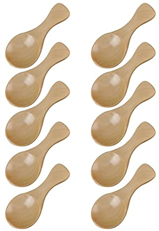 Anawakia Petite cuillère à sel en bois avec poignée courte - Petite cuillère à sel en bois pour petits pots de confiture, épices, sucre, miel, café, thé, moutarde et crème glacée (beige, 10 pièces)