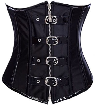 KUOSE Damen Unterbrust Mieder Taillen Korsett Bustier Steampunk Kunstleder Corsage (32-34, Schwarz)