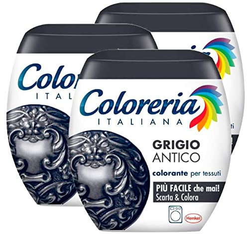 3 x Coloreria Italiana Farbstoff für Textilien in der Waschmaschine, Farbe Antikgrau, All-in-One-Formel, 3 Packungen à 350 g