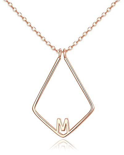 Clearine Ringhalter Halskette für Damen Mädchen 925 Sterling Silber Buchstabe M 14ct Rose Gold Geometrischer Anhänger Kette