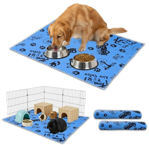 NEO SOLVO Lot de 2 Tapis Alese Lavable, Antidérapant | 90 x 60 cm - Bleu - Absorbant, pour Chien, Cochon d'Inde, Lapin - sous Les Gamelles - Apprentissage de la propreté