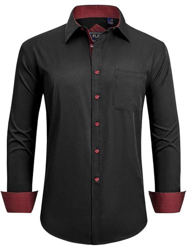 siliteelon Black Long Sleeve Shirts Fashion Printed Regular Fit for Men Adult Stretch Dress Casual Formal Shirts with Pocket Work Funeral Concerts Mens Shirt M