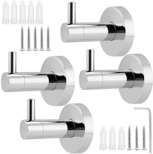 MUKLEI 4 PCS Bathroom Door Hooks, Heavy Duty Towel Hooks, Door/Wall Mounted | Towel Holder with Screws for Bathroom, Bedroom, Kitchen, Silver