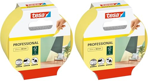tesa Profi-Malerband INNEN - Dünnes Abdeckband für extrem präzises Abkleben bei Malerarbeiten, lösungsmittelfrei - 25 m : 38mm (Packung mit 2)