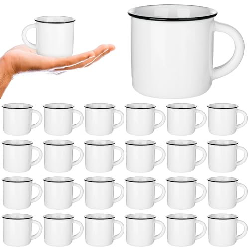Uiifan 24 Pcs Ceramic White Coffee Mugs Bulk Vintage Espresso Mug Mini Tea Cups for Home Travel with Handle DIY Cups for Tea, Coffee, Juice, Hot Chocolate (2.36 oz)
