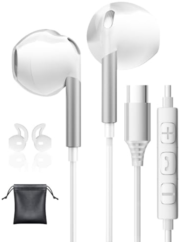 USB C Kopfhörer HiFi Stereo Kopfhörer mit Kabel USB C für iPhone 17 Samsung | Kopfhörer USB C Anschluss mit Mikrofon USBC Kopfhörer für Samsung Galaxy S25 S26 Ultra S24 A56 Google Pixle 9 10 Pro iPad 11
