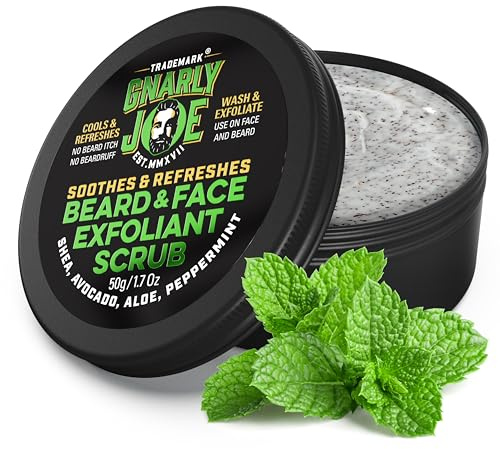 Gnarly Joe Face & Beard Exfoliator Scrub for Men - 50g Natural Peppermint Face Wash - Dual Action Beard Exfoliator & Mens Facial Scrub for Dry, Itchy Skin & Beard Dandruff - Made in UK