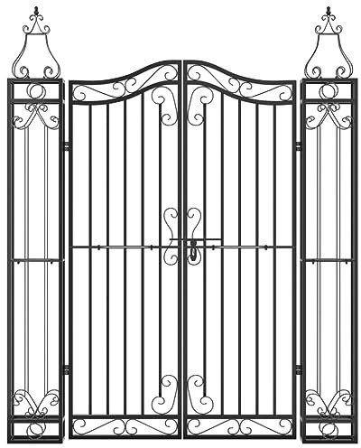 Tidyard Garden Gate Fence Gate Garden Fence Doors Balck Patio Yard Gate Garden Decor Wrought Iron Side Outdoor Gate Decorative 121x8x150 cm