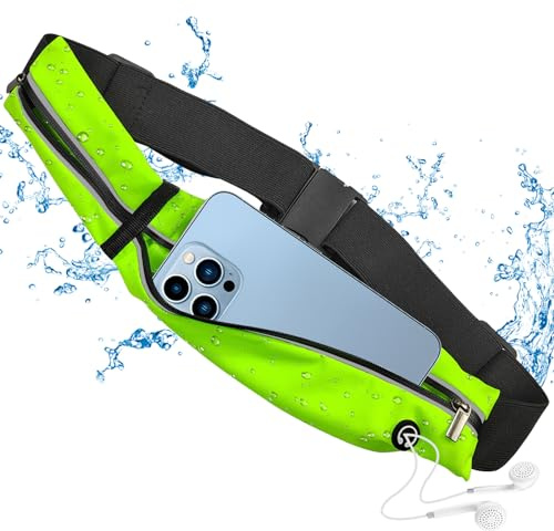 Laufgürtel für Handy, wasserdichte Hüfttasche, Sportgürtel Lauftasche, Bauchtasche Sport Lauftasche mit Verstellbarem Gummiband, Sportgürtel Running für Damen und Herren (Fluoreszierendes Grün)