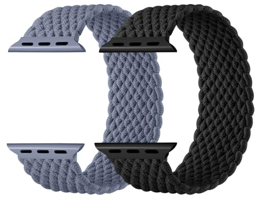 Charlam 2-pack flätat armband för Apple Watch, 41 mm, 40 mm, 38 mm, för dam, herr, stretchigt sportband i nylon för iWatch serie 9, 8, 7, 6, 5, 4, 3, 2, 1, SE, Ultra