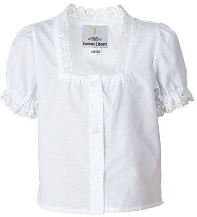 Ramona Lippert® Lara Chemisier traditionnel pour enfant Blanc Taille 86-164 Chemisier Dirndl pour occasions festives avec boutons, Blanc., 134-140