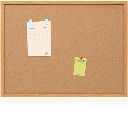 Board2by Cork Board Bulletin Board 24 x 36, Wood Framed Corkboards for Wall Decor, Hanging Office Message Board, Large Wall Mounted Notice Pin Board with 15 Push Pins for School, Home & Office