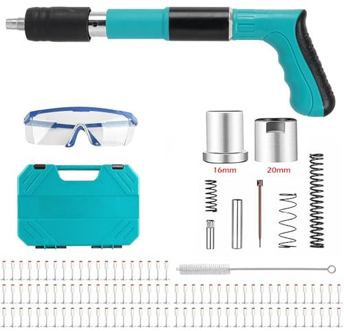 Pistolet à clous Nail Gun avec clous ronds, mini pistolet à clous manuel pour acier et béton, outil de clouage portable à silencieux en acier pour mur en ciment pour utilisation domestique (D)