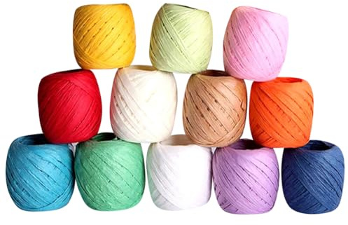 JIHUOO 12 Rolls 66 Feet Colored Raffia Ribbon for Crafts Raffia Paper Twine String Gift Wrapping Paper String Weaving Ribbon String Holiday Decor Ribbon