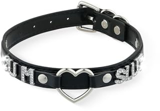 ADEMISHIA Halskette mit schwarzem Herz und O-Ring-Buchstaben für Frauen, Punk, handgefertigt, PU-Leder, Leinen-Halsband für Mädchen, verstellbar, Gothic-Schmuck (SLU)