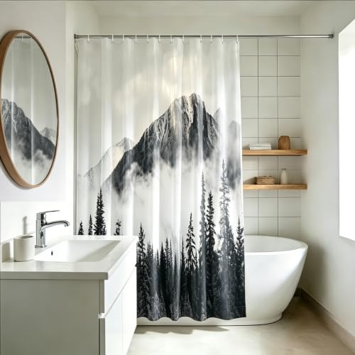 YISURE Duschvorhang badewanne Wald Natur Landschaft Berg Nebelwald 200x220 | Badvorhang aus Polyester Textil Wasserabweisend waschbar mit 12 Metallösen für Badezimmer, Breite 200 x Höhe 220cm