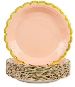 DHAIQC 50 Pièces Assiette Jetable Festonnées 18cm, Rose Assiettes en Carton Vaisselle Jetable Anniversaire pour Barbecue Anniversaire Fête Douche de bébé Mariages (Or Rose, 18cm)