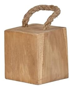 Butée de porte 14x14 cm en bois de teck avec anse en corde - ELDA -