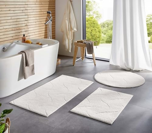 Taracarpet Badematte Homestyle rutschfest waschbar Badezimmerteppich Bad-Vorleger, WC Deko, Duschvorleger für Dusche und Badewannen sehr weich und kombinierbar Creme Dühne 050x080 cm