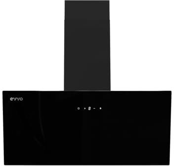 EVVO Campana Extractora 90 cm Decorativa, Potencia 650 m³/h, Filtro de Carbono Activo y de Alumino 5 Capas, 3 Velocidades, 2 luces LED, Eficiencia energética A (CE45 Cristal Black)