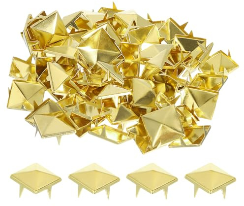 QUARKZMAN 80pcs Tachuelas de Pirámide Cuadrado, 15mm Remaches de Punta Cuadrada Tachuelas para Ropa Cuero Picos de Estilo Punk de Cobre para Cinturones Prendas Manualidades, Dorado