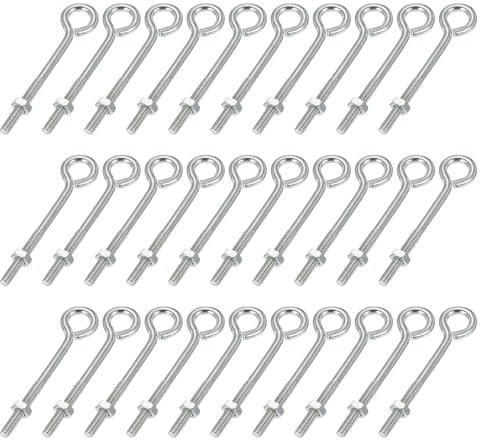 sourcing map Threaded Eye Bolts M4x50 Carbon Steel Eye Hooks Screws with Hex Nuts for Metal Hook Wood Terminal Ring Hooks Hanging, Pack of 30
