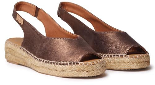 TONI PONS Erica-AS Espadrille Peep Toe för kvinnor i glänsande läder, Brons, 38 EU