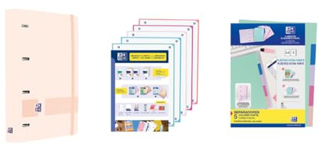 Oxford, Live & Go Lot de 4 classeurs en plastique Polyfoam avec recharge avec 5 bandes quadrillées 5 x 5 et séparateurs en plastique, rose pastel