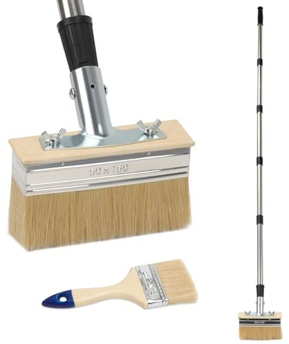 Brosse à peinture pour terrasse – Manche télescopique, pinceau à lasure 150 mm et brosse de peintre 7,6 cm – Manche d'extension 152 cm