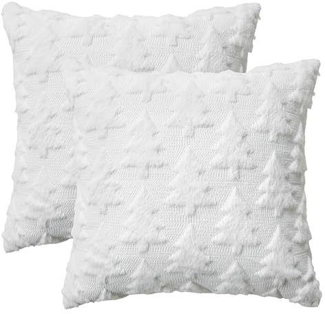 Artoid Mode Künstliche Pelz Weiß Kiefern Xmas Bäume Weihnachten Kissenbezüge 2er Set, 50x50 cm Winter Plüsch Samt Zierkissenbezug Schlafzimmer Deko